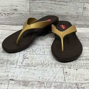 Okabashi Brown Gold Waterproof Thongs Slides Flip Flops Women's Size Medium US 6